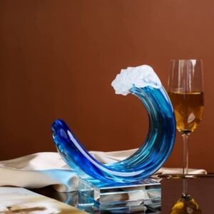 Japanese Handmade 'Great Wave' Blown  Glass Artwork NEW
